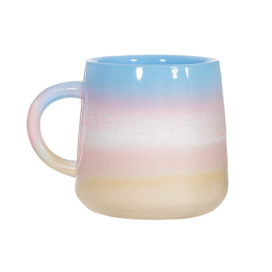 Stoneware ombre mug with pink and blue gradient glaze