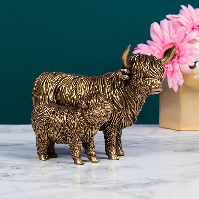 Bronze Highland Coo and Calf