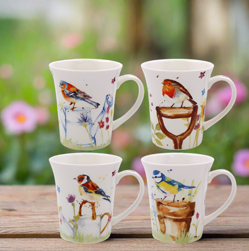 Jennifer Rose Garden Birds Mugs Set of 4