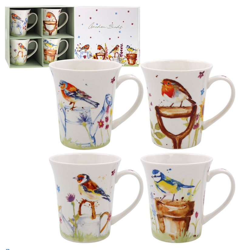 Jennifer Rose Garden Birds Mugs Set of 4