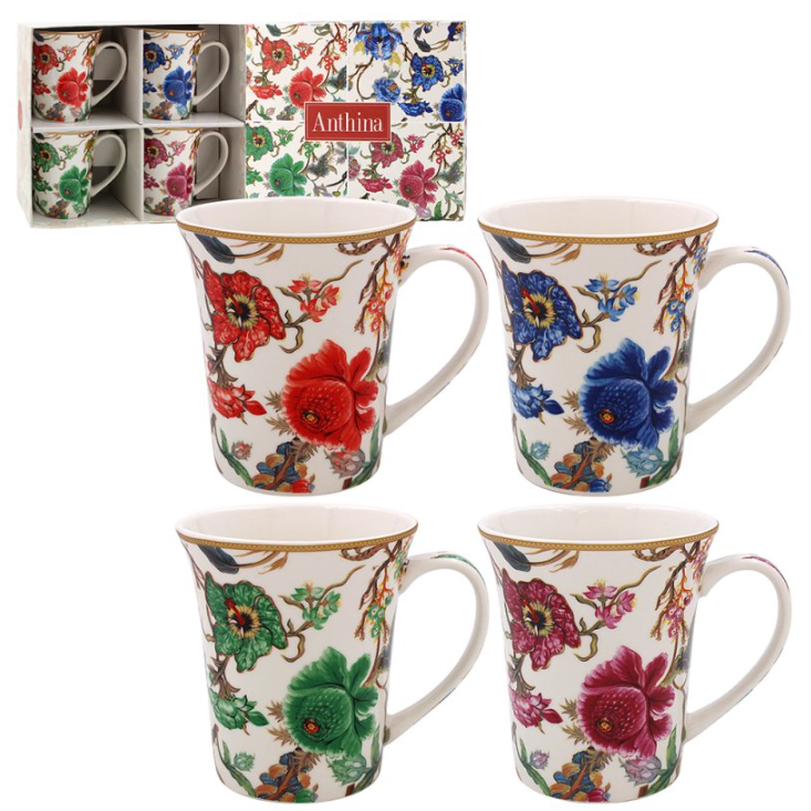 Set of 4 William Morris Anthina Mugs