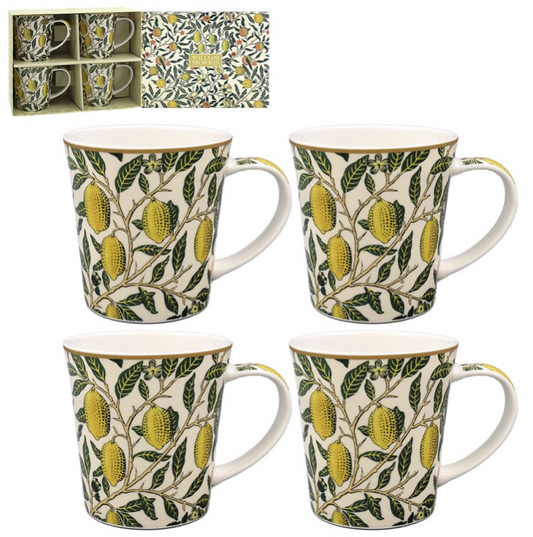 Set of four William Morris Fruits design mugs with gift box from The Leonardo Collection