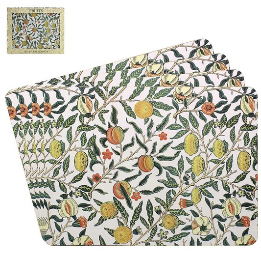 Set of 4 William Morris Fruits placemats with botanical design