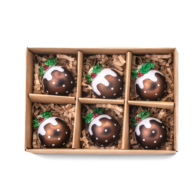 Sass & Belle Mini Christmas Pudding Baubles – Set of 6 in Gift Box