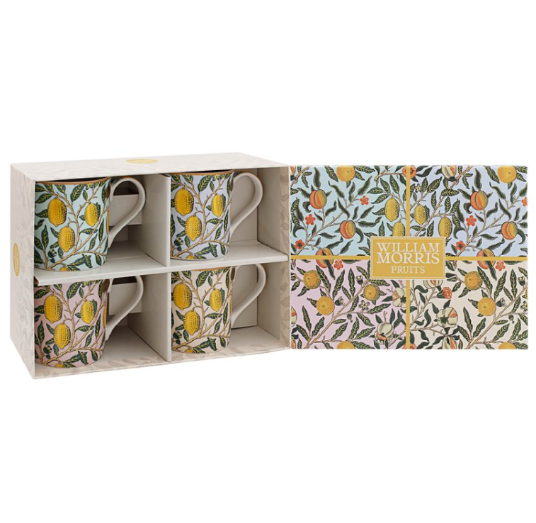 William Morris Fruits Mugs Set of 4 – Fine China Gift Boxed Mug Set