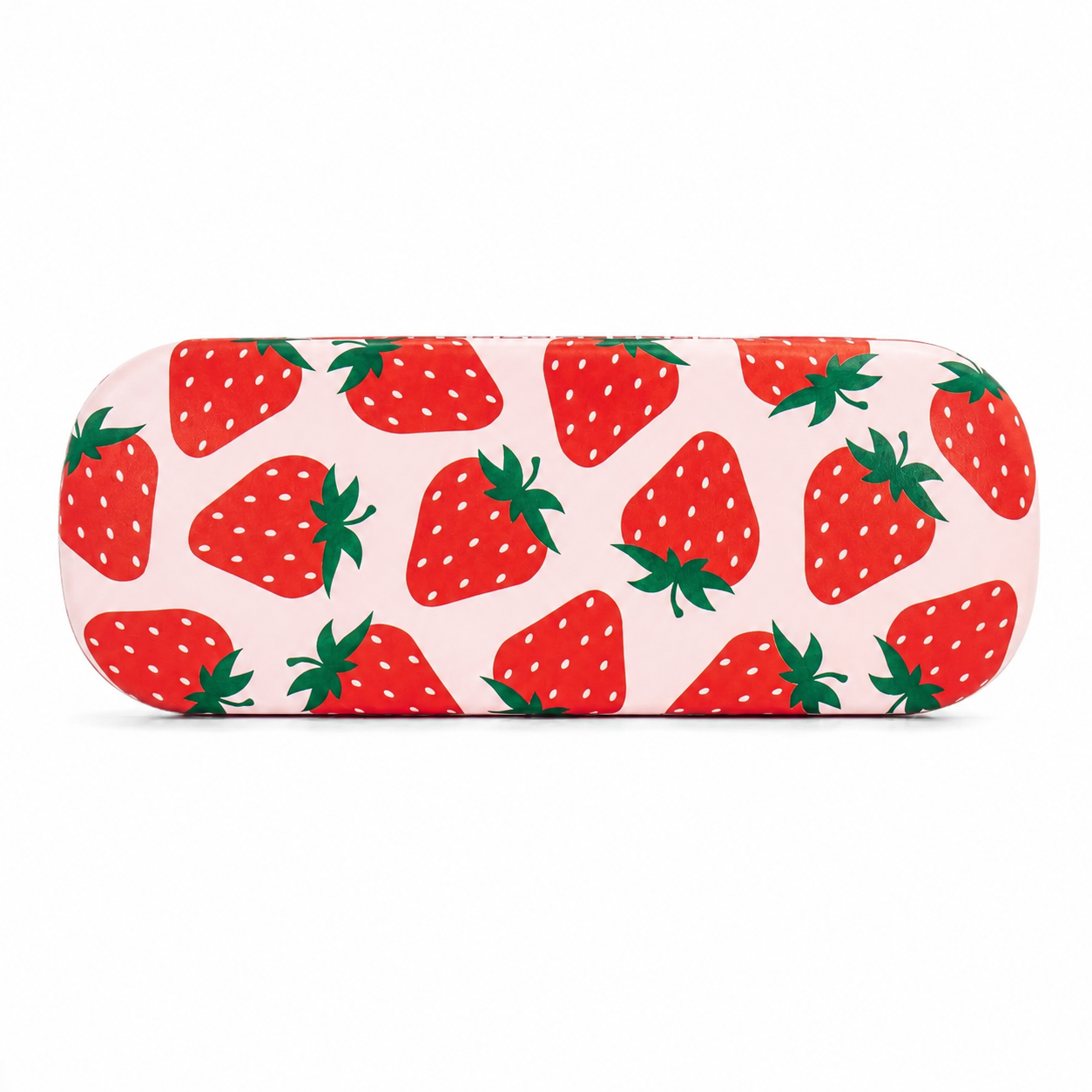 Sass & Belle Strawberry Glasses Case with red strawberry print on pale pink background