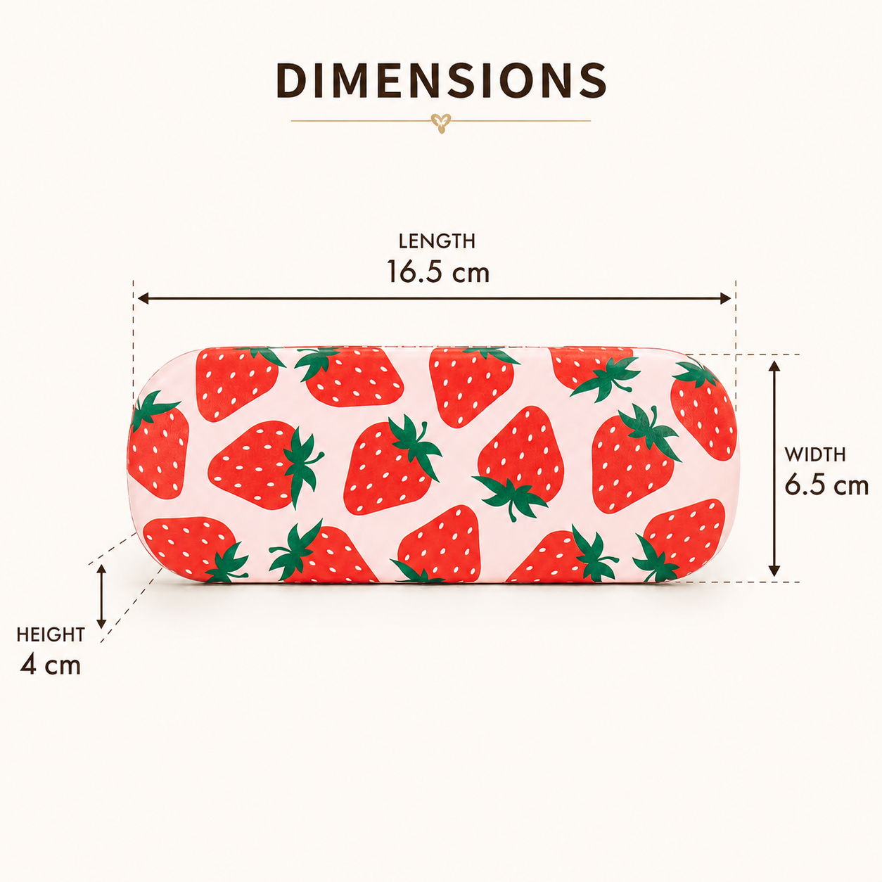 Strawberry Glasses Case dimensions L16.5 x W6.5 x H4 cm