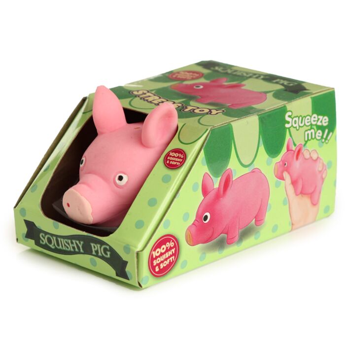 Squeezy Stretchy Pig stress toy in green display box