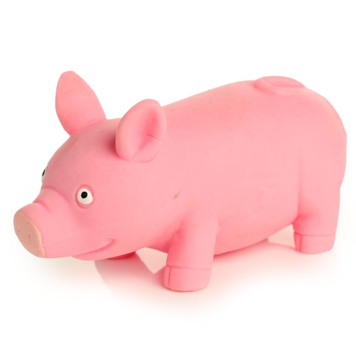 Pink squishy pig toy front view on white background