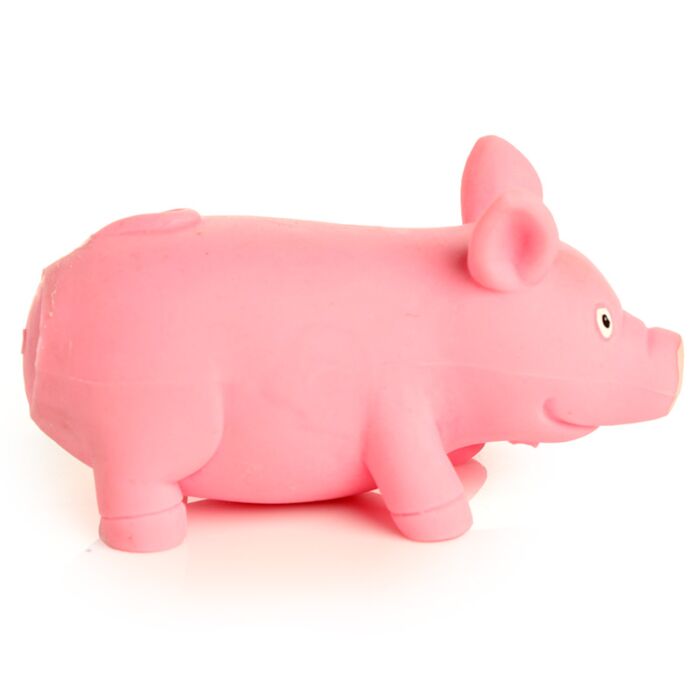 Squeezy pig toy side view showing full body shape