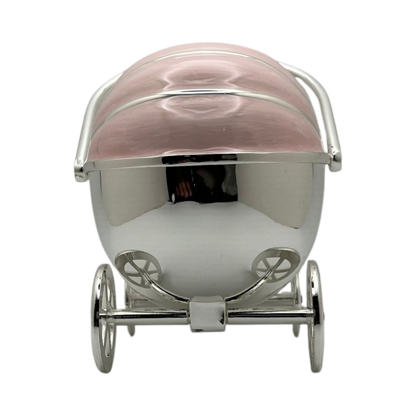 Silver Plated Pink Enamelled Pram Money Box