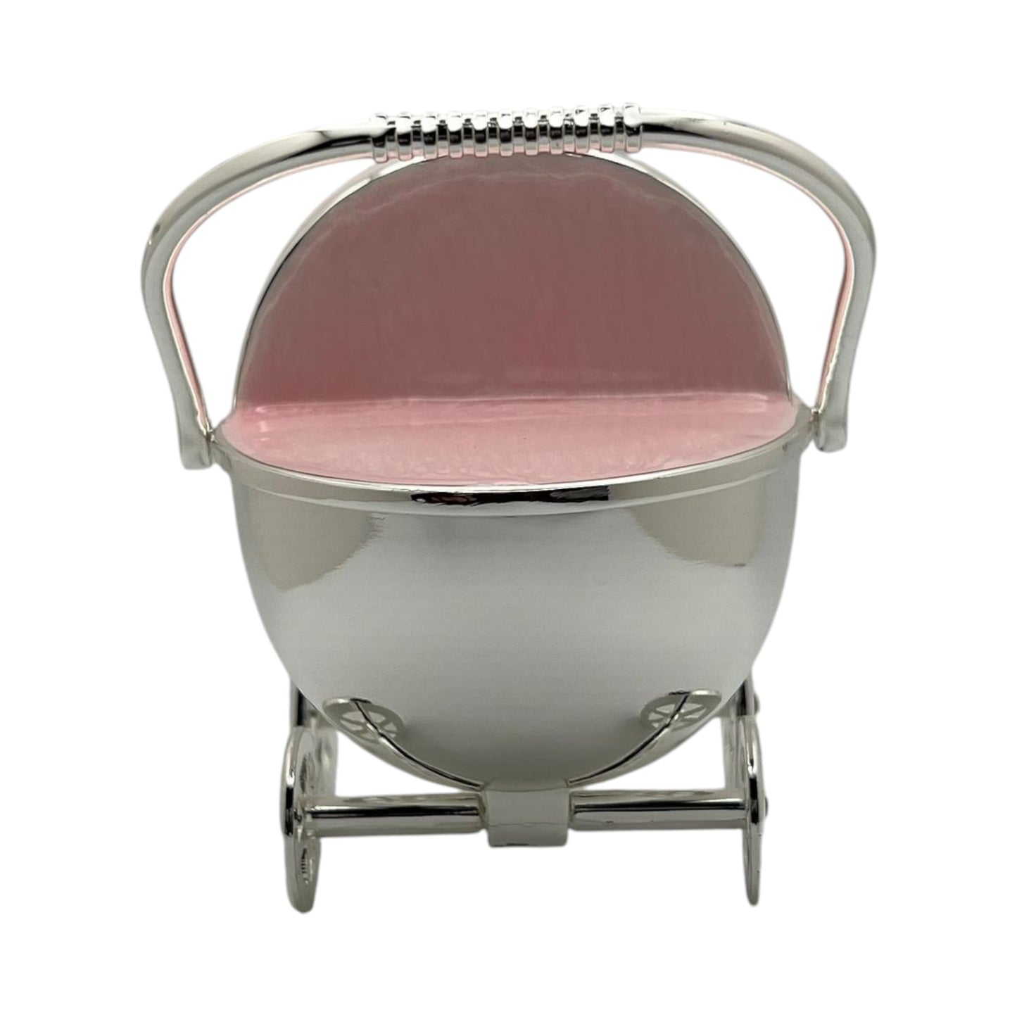 Silver Plated Pink Enamelled Pram Money Box
