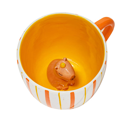 Surprise Hidden Capybara Mug with bright orange and yellow glaze