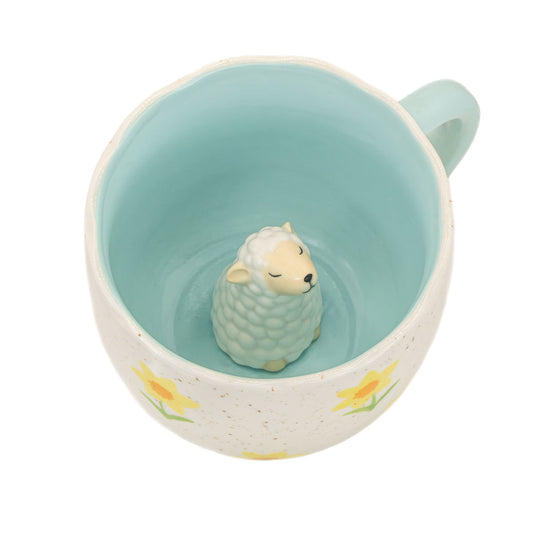 Surprise Sheep Mug with hidden figurine inside – top view