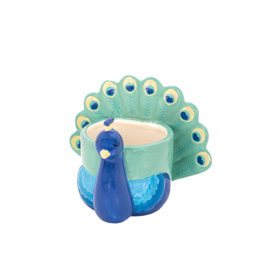 Sass & Belle Peacock Mini Planter with plant indoors