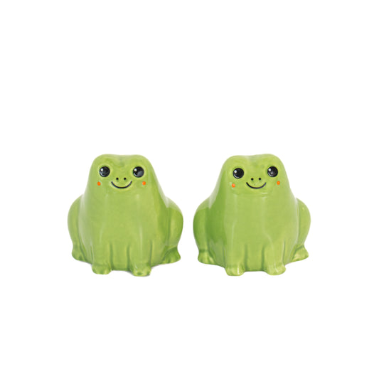 Frog salt and pepper shakers green novelty tableware set by Sass and Belle