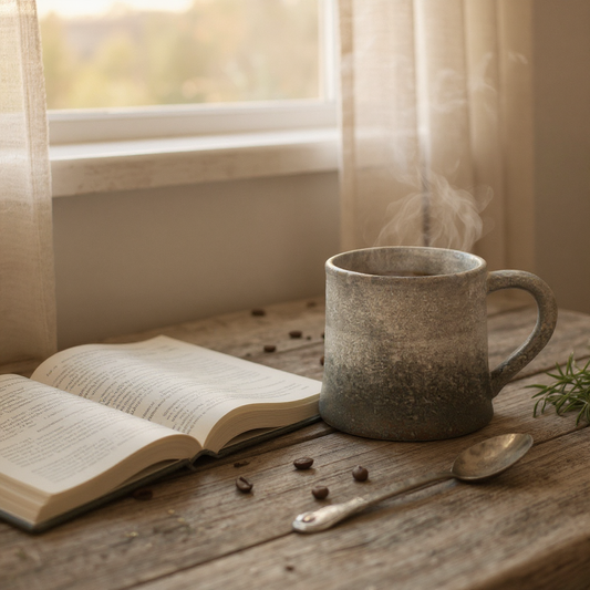 Sass & Belle Reactive Slate Mug with artisan glaze – lifestyle view