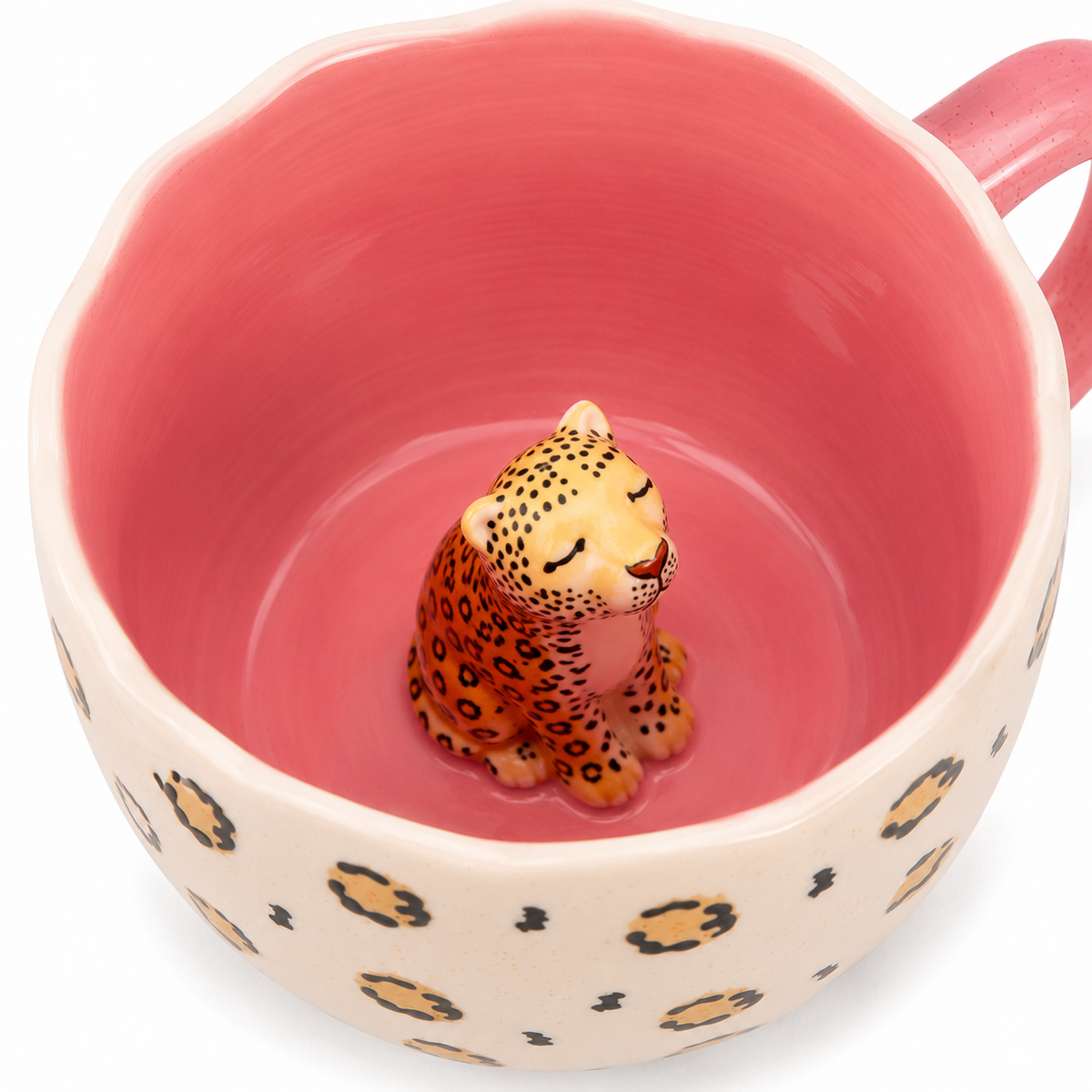 Surprise Leopard Mug viewed from above showing hidden leopard figurine