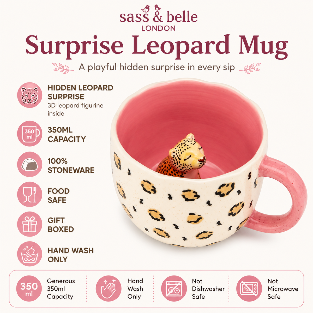 Sass & Belle Surprise Leopard Mug – Hidden Leopard Mug 350ml
