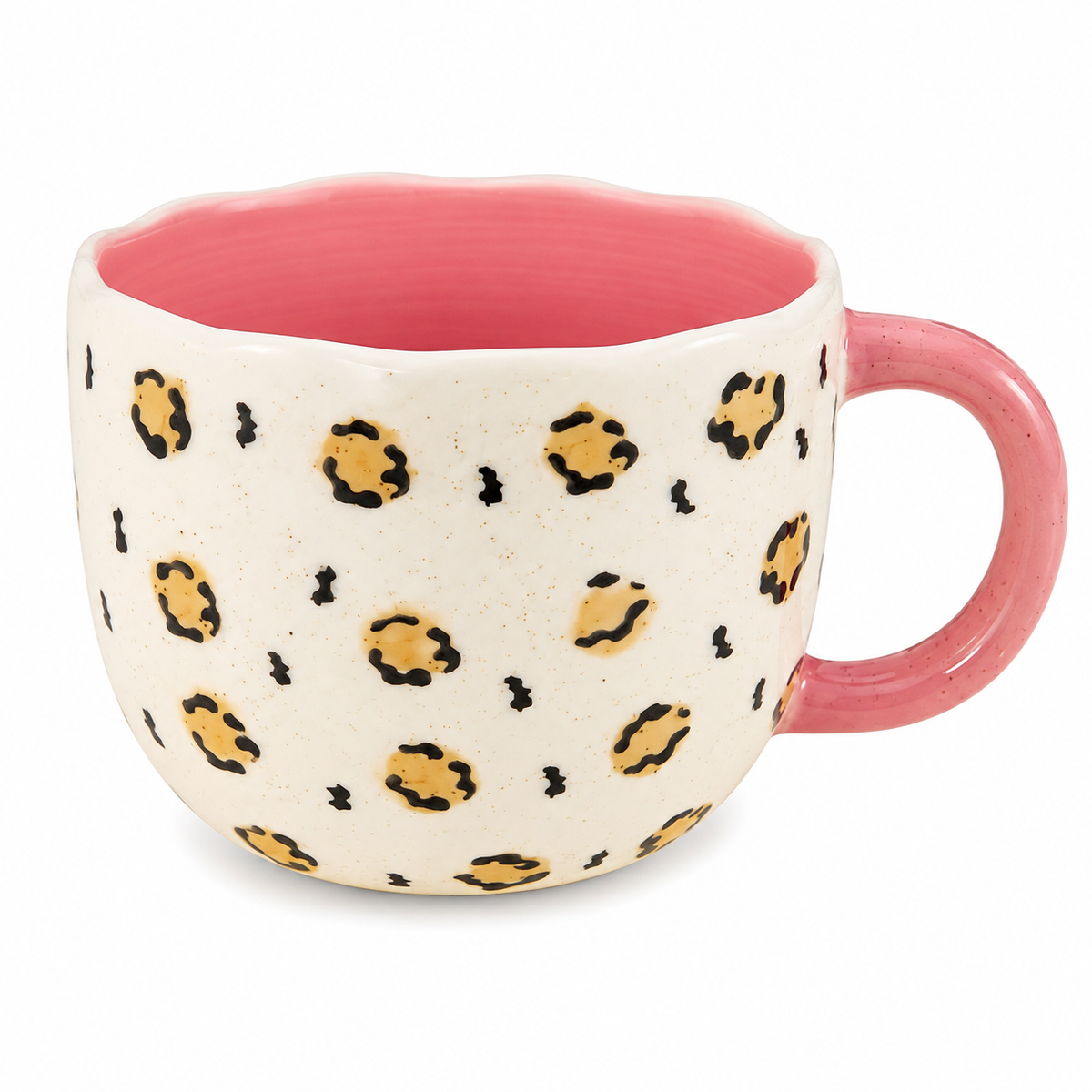 Sass & Belle 350ml Leopard Mug with pink handle and animal print design