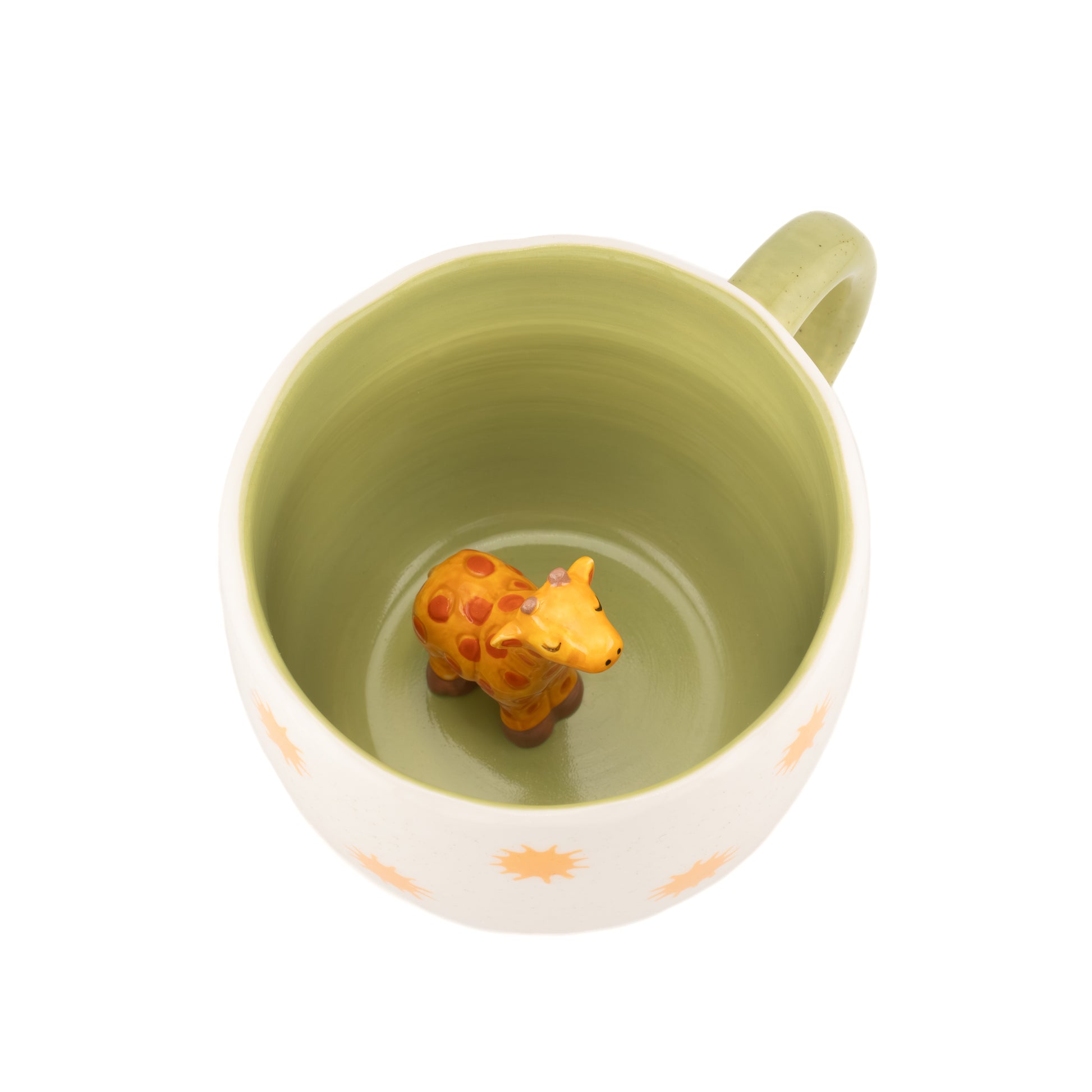 Inside view of Sass & Belle Surprise Giraffe Mug showing hidden giraffe figurine