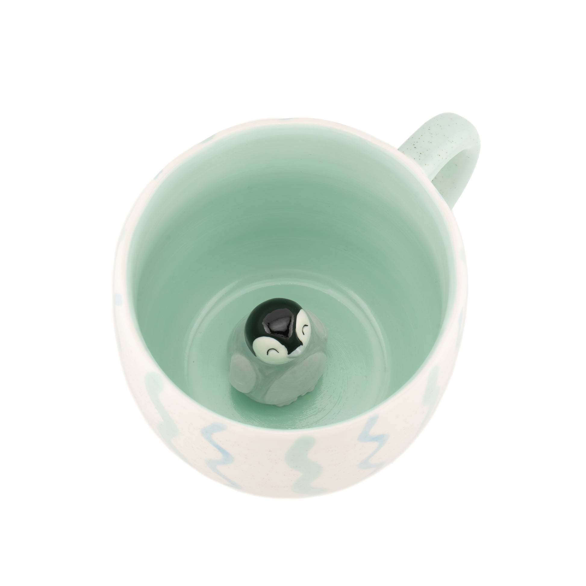 Sass & Belle Surprise Penguin Mug with pastel wave pattern and mint handle