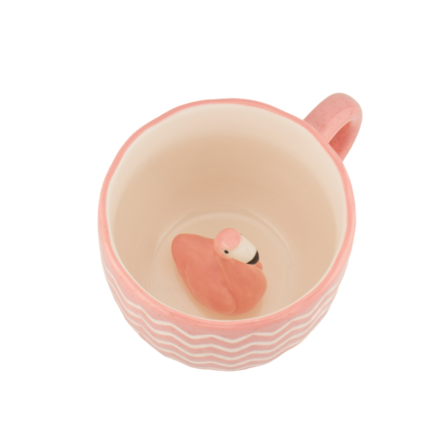 Inside view of Sass & Belle Surprise Flamingo Mug showing hidden flamingo figurine