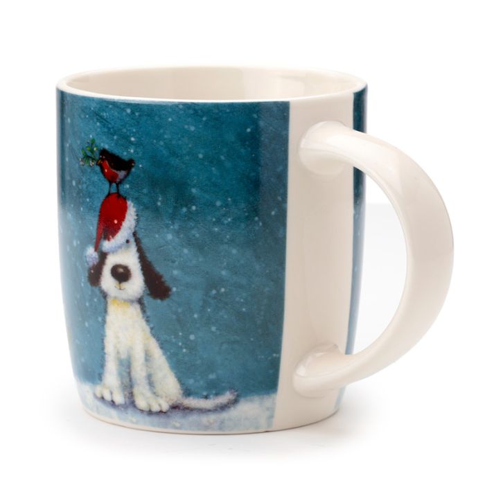 Jan Pashley Christmas Dog & Robin Porcelain Mug