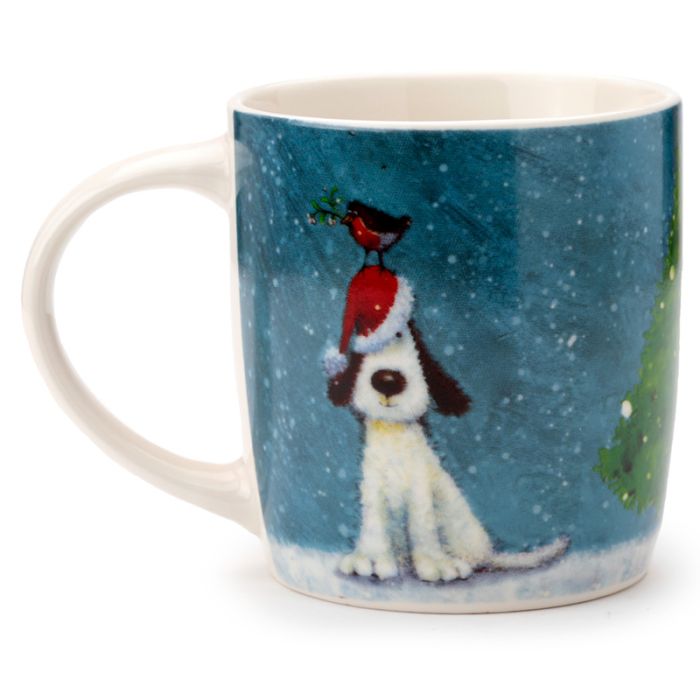 Jan Pashley Christmas Dog & Robin Porcelain Mug