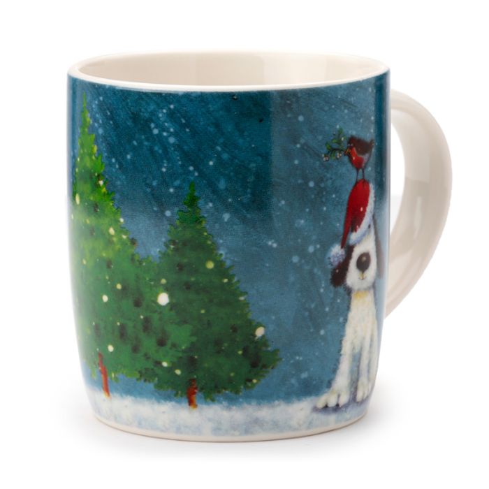 Jan Pashley Christmas Dog & Robin Porcelain Mug