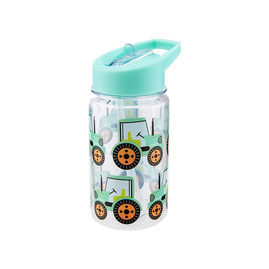 Tractor-themed BPA-free water bottle with straw lid