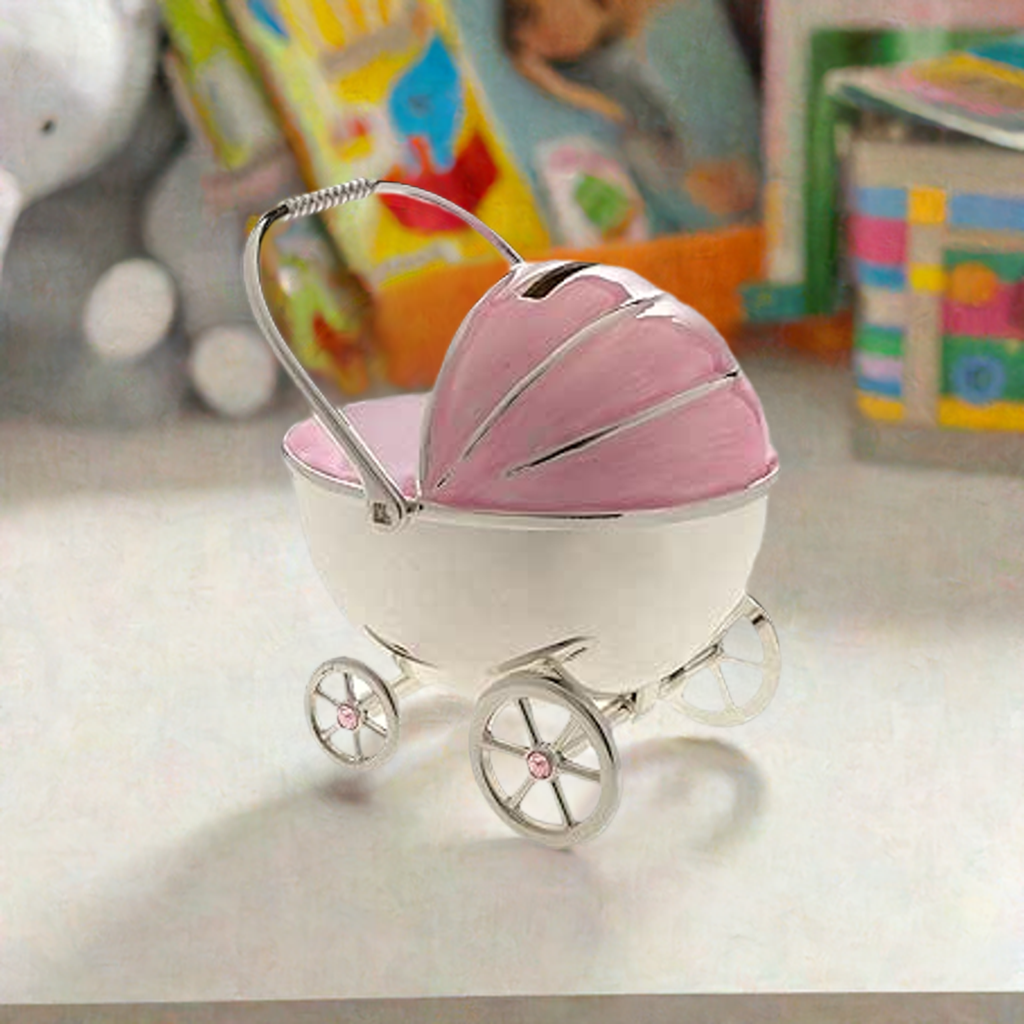 Pink Pram Silver Plated Money Box