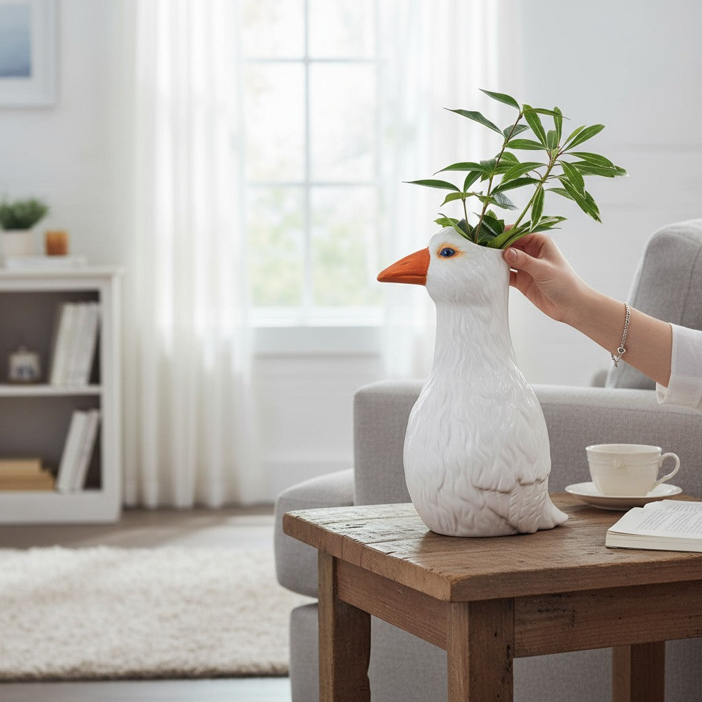 Sass & Belle Goose Shaped Vase with greenery – decorative flower display
