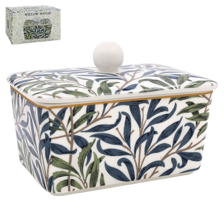 William Morris Willow Bough ceramic butter dish with lid – Leonardo Collection gift box