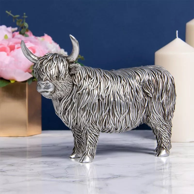 Silver Highland Cow Figurine