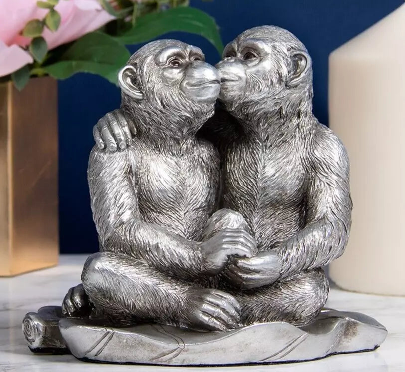 Reflections Silver Kissing Chimps Figure