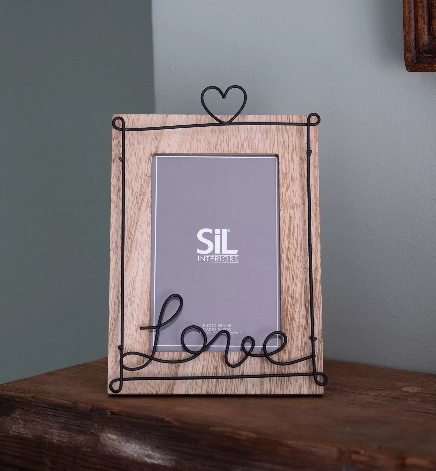 Distressed Wooden Wire Love Freestanding Portrait 4 x 6 Photo Frame