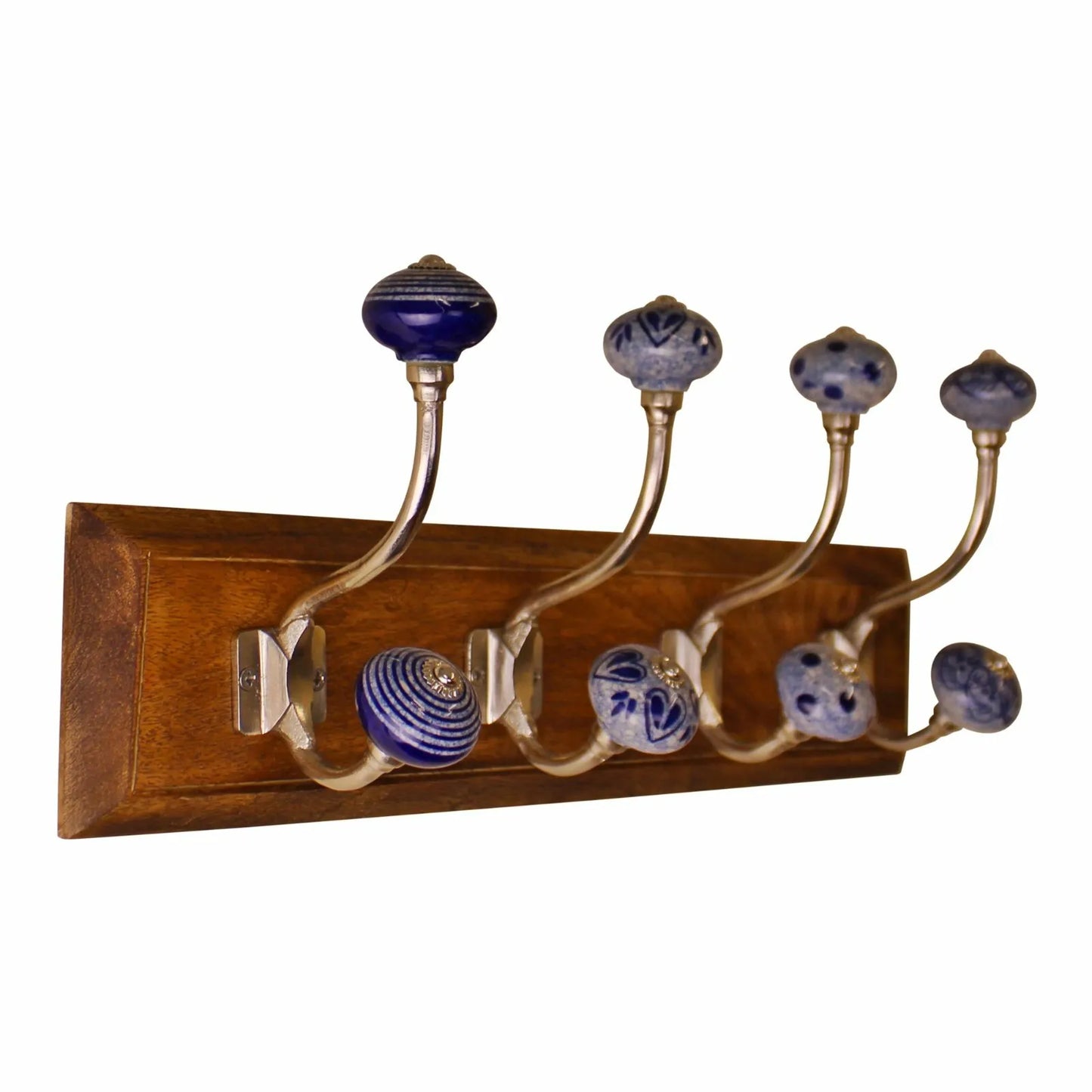 Wooden Base Wall Hooks Blue & White