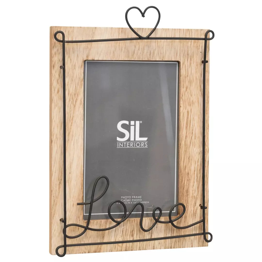 Distressed Wooden Wire Love Freestanding Portrait 4 x 6 Photo Frame