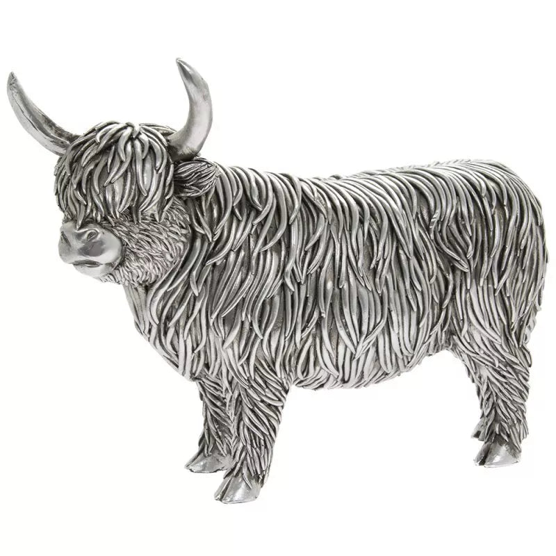 Silver Highland Cow Figurine