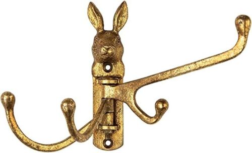 Sass & Belle Gold Rabbit Metal Multi Hook Hat Bag Coat Wall Hanger