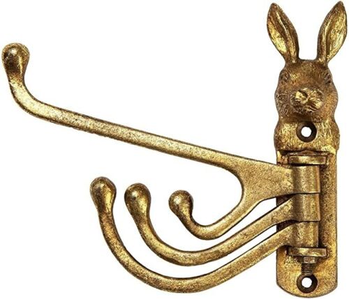 Sass & Belle Gold Rabbit Metal Multi Hook Hat Bag Coat Wall Hanger