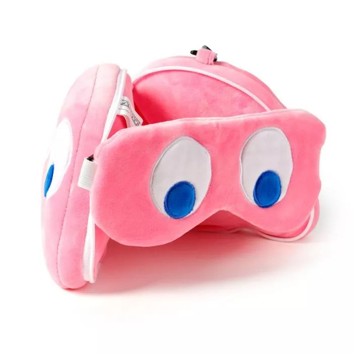 Relaxeazzz Pac-Man Pink Ghost Shaped Travel Pillow & Eye Mask